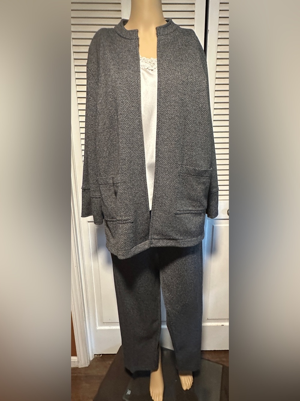 Draper’s & Damon’s Outfit Cardigan Pantsuit Heather Gray Petite L XL